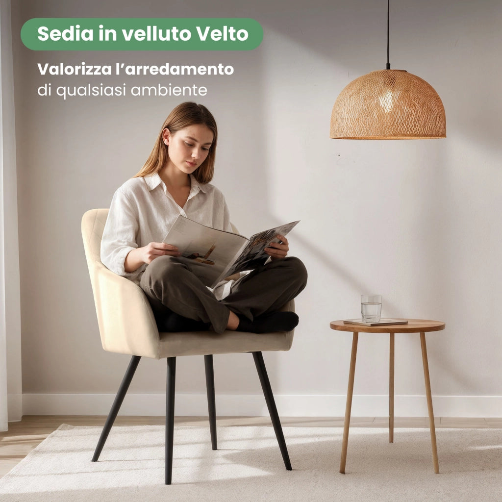 Set di 2 Sedie in velluto con cuciture a rombi VELTO Beige gambe nere