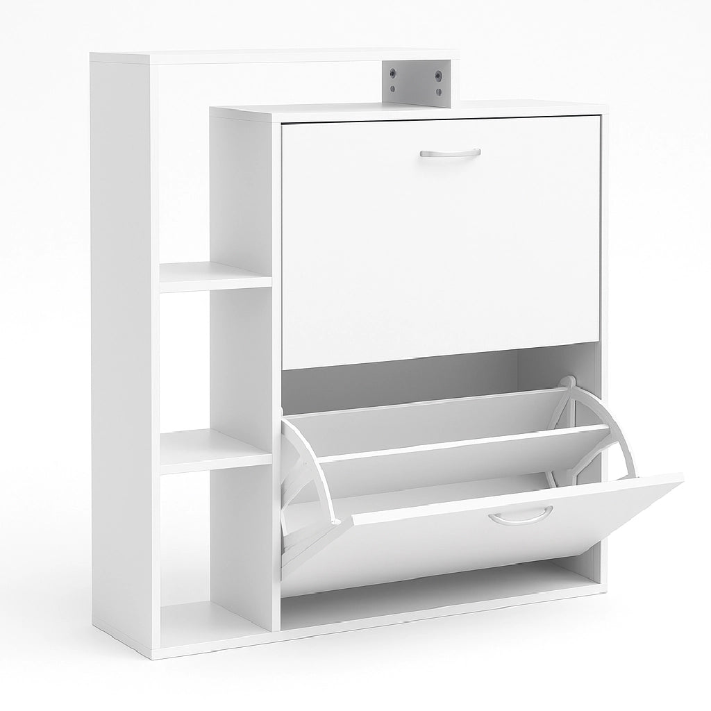Scarpiera Doppia Profondità con Libreria 4 Ripiani Salvaspazio 80x24x90 cm Bianco