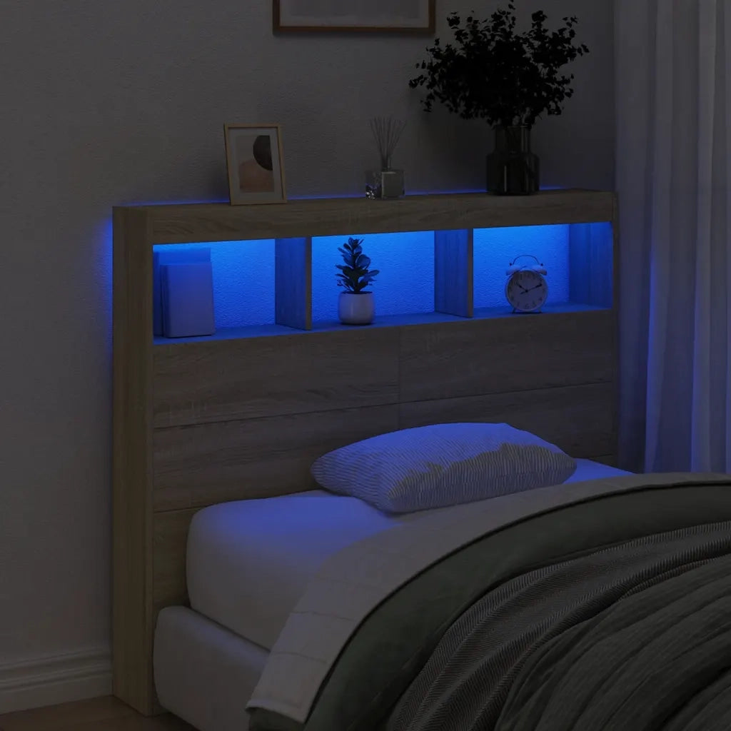 Testiera con Contenitore a LED Rovere Sonoma 120x17x102 cm
