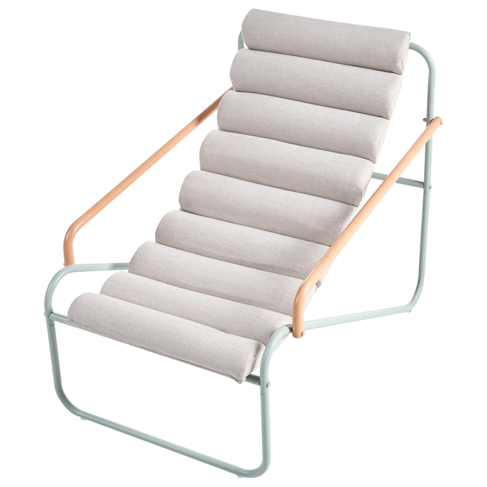 Set da salotto da esterno con struttura in acciaio verde e sedute in tessuto 2 poltrone e tavolo