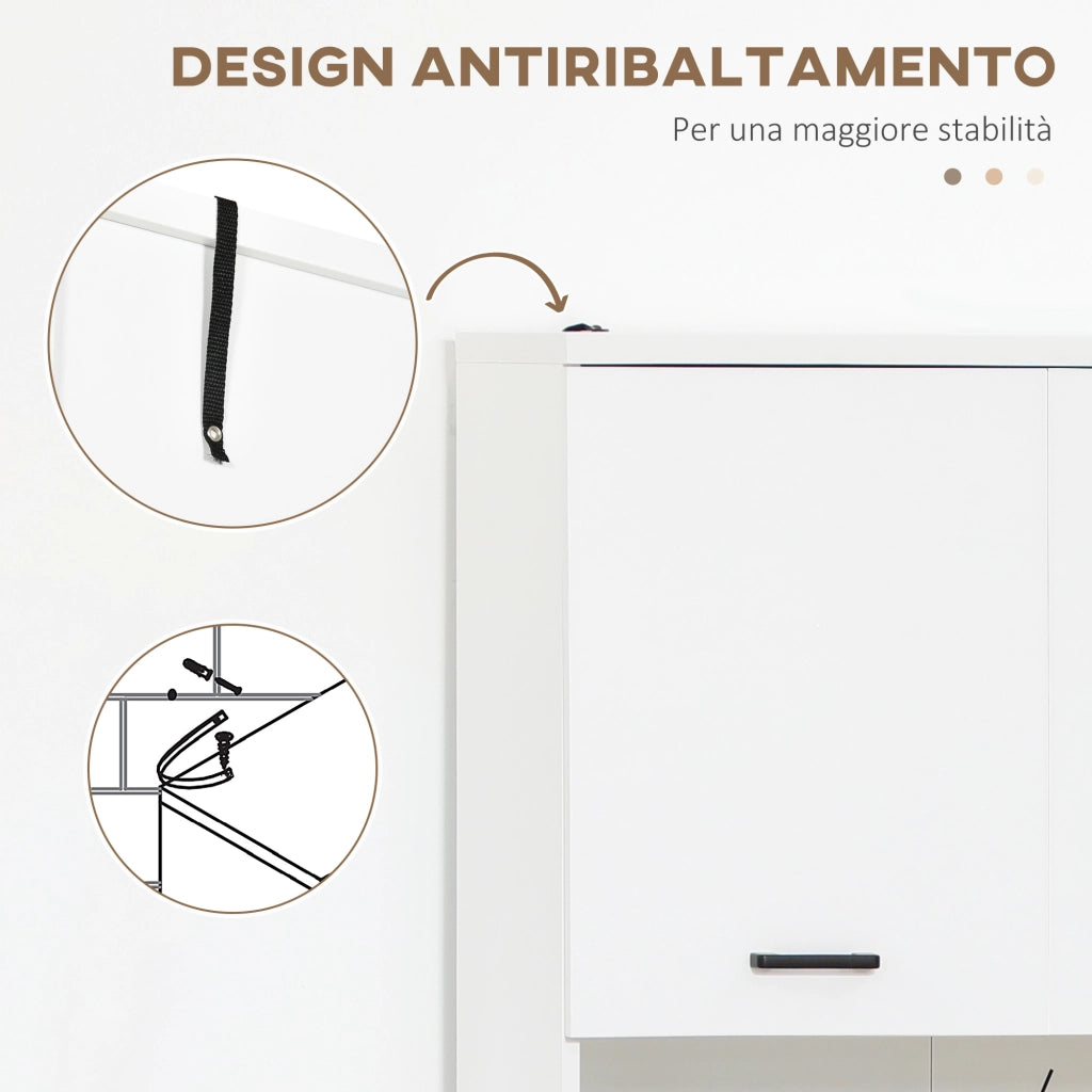 Mobile Bagno in Truciolato Bianco con 2 Armadietti con Ante e 2 Ripiani Aperti, 80x33.5x190 cm