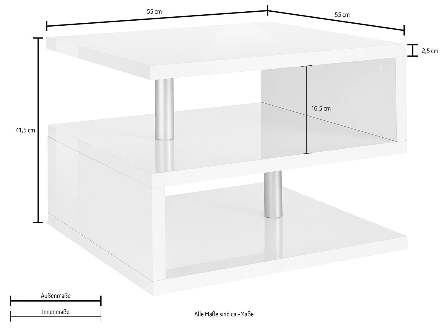 Tavolino a S con Ripiani a Giorno 55x41,5x55 cm Zeta Report Grigio