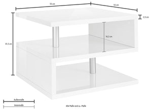 Tavolino a S con Ripiani a Giorno 55x41,5x55 cm Zeta Report Grigio