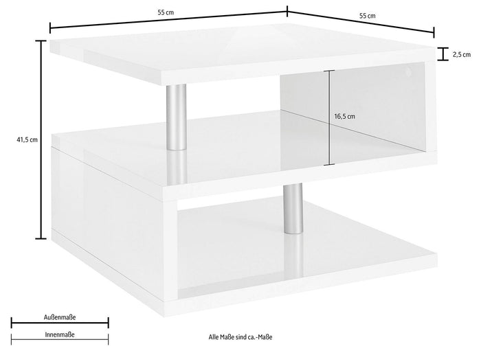 Tavolino a S con Ripiani a Giorno 55x41,5x55 cm Zeta Report Grigio