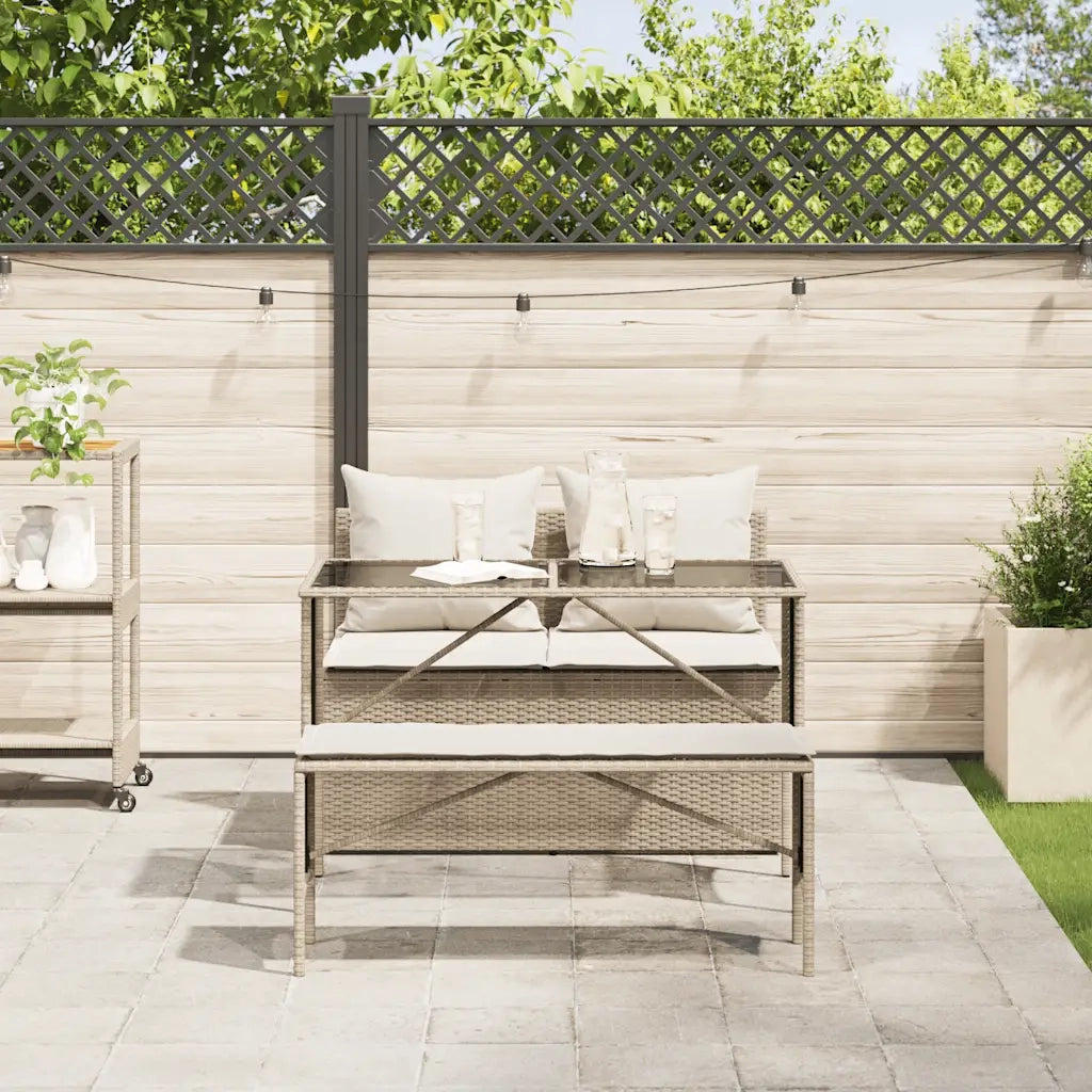 Set da Pranzo da Giardino 3 pz | Set Salotto da Giardino con Cuscini Beige in Polyrattan