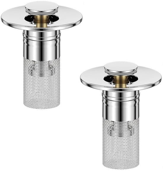 Stopper per scarico 2 pezzi - Acciaio inossidabile - Spazzola per capelli - Chiusura per doccia - Filtro a scomparsa - Portata di scarico 28-32mm - Chiusura per scarico