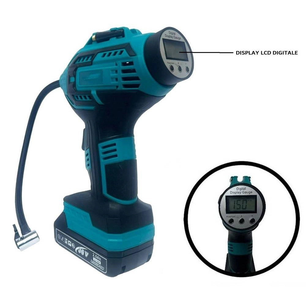 Trade Shop - Compressore Aria Portatile Doppia Batteria Litio 36 V Digitale Ruote Auto Moto -