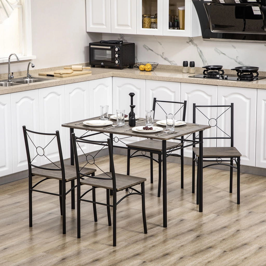 TAVOLO DA PRANZO CON 4 SEDIE COORDINATE MARRONE RUSTICO