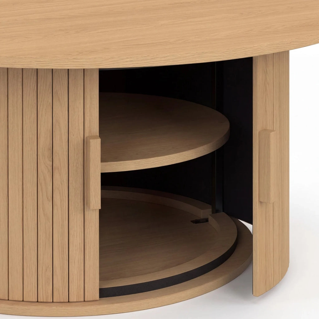 IDMarket - Tavolino rotondo JULIETTE 100 cm con doghe in legno color rovere