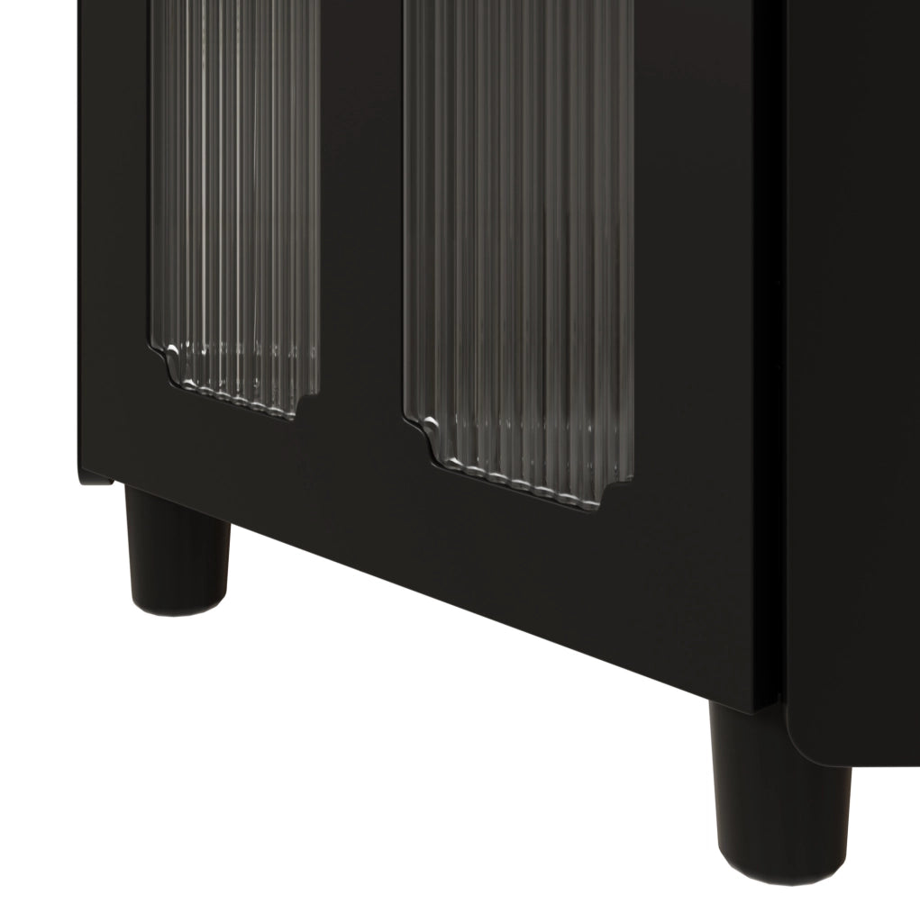 Mobile angolare nero in MDF con LED, 2 vani contenitore chiusi