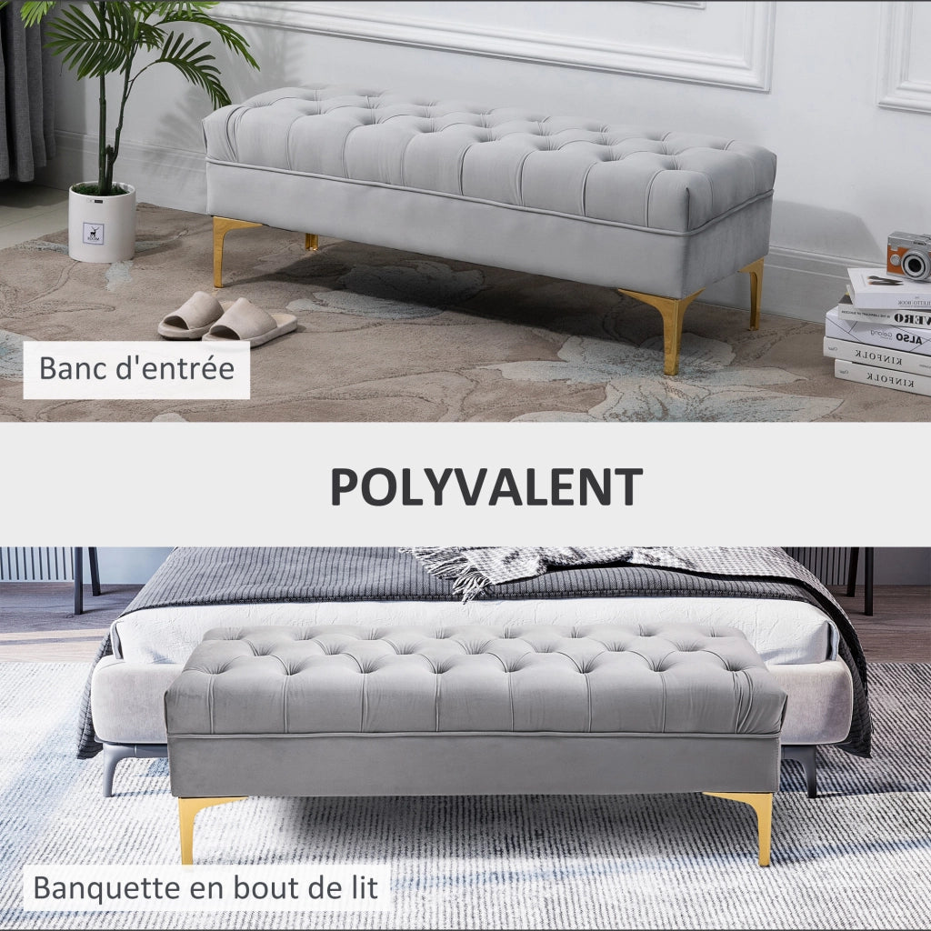 Pouf imbottito capitonnato ¨C zephmum ¨C grigio chiaro veluto metallo dorato 118x45x42 cm