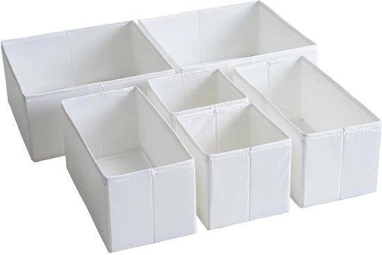Organizzatore di carico, tessuto duraturo, lavabile, con piastre di supporto, piccole scatole di archiviazione per bagno, armadio, comò, set da 6, bianco