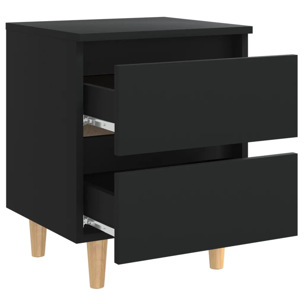 Comodini con Gambe in Pino Massello 2 pz-Set di 2 Tavolino da notte Neri 40x35x50 cm