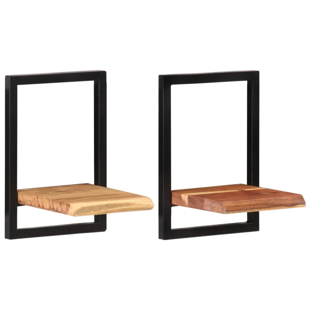 Mensole Parete 2 pz 25x25x35 cm Legno Massello Acacia e Acciaio 338461