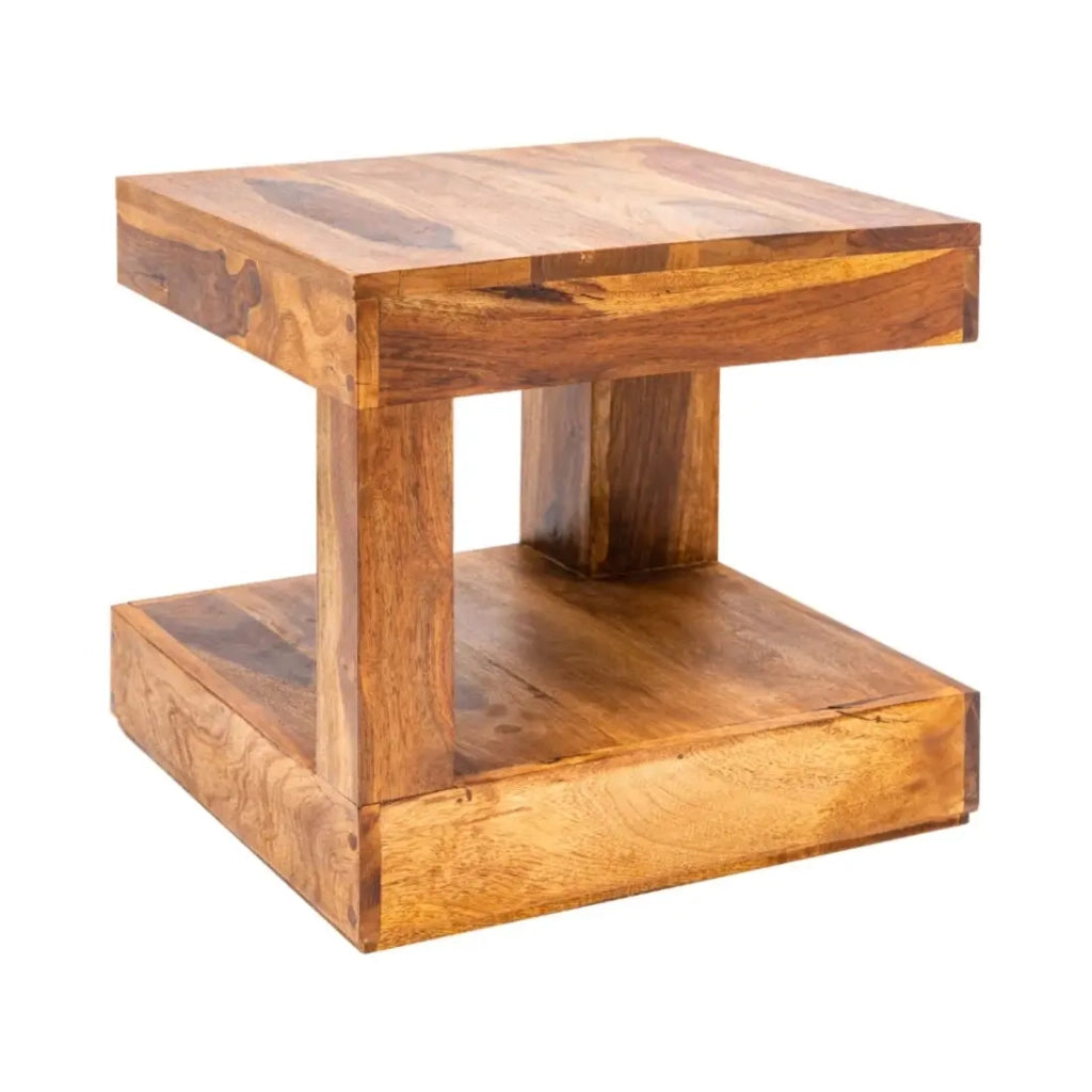 Tavolino GRADI 45 cm in legno massiccio di Sheesham - Tavolino quadrato compatto con vano portaoggetti