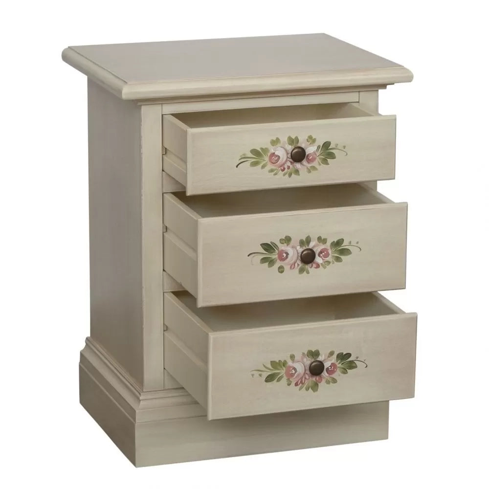 Comodino 3 cassetti legno shabby bianco anticato decori 50x38x65 - Mobili 2G