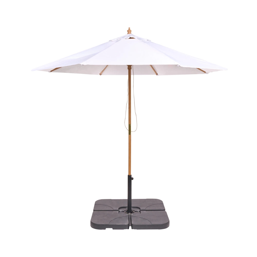 Ombrellone da giardino in tessuto bianco sporco, ø 270 cm, palo in legno, pieghevole, per esterni, con meccanismo a cordicella