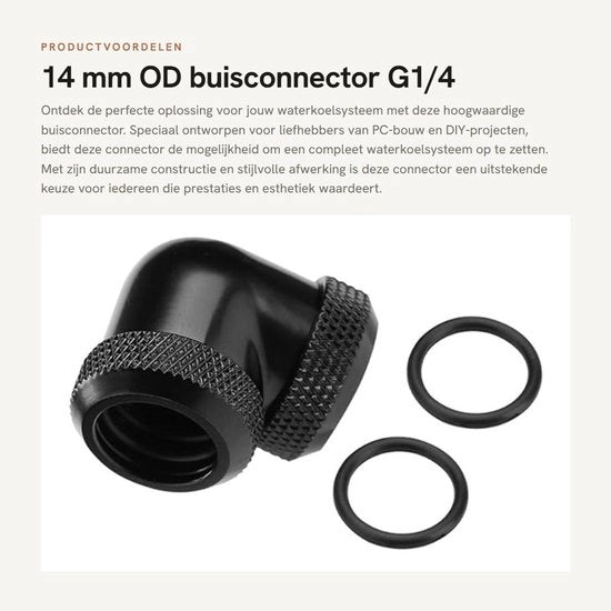 Connettore a 90° G1/4 - Doppia tubazione rigida - Raffreddamento acqua - Sigillazione silicone - Fitting raffreddamento acqua in ottone verniciato - Codice prodotto:  (mantenere il codice prodotto) - Modello:  (mantenere il modello)