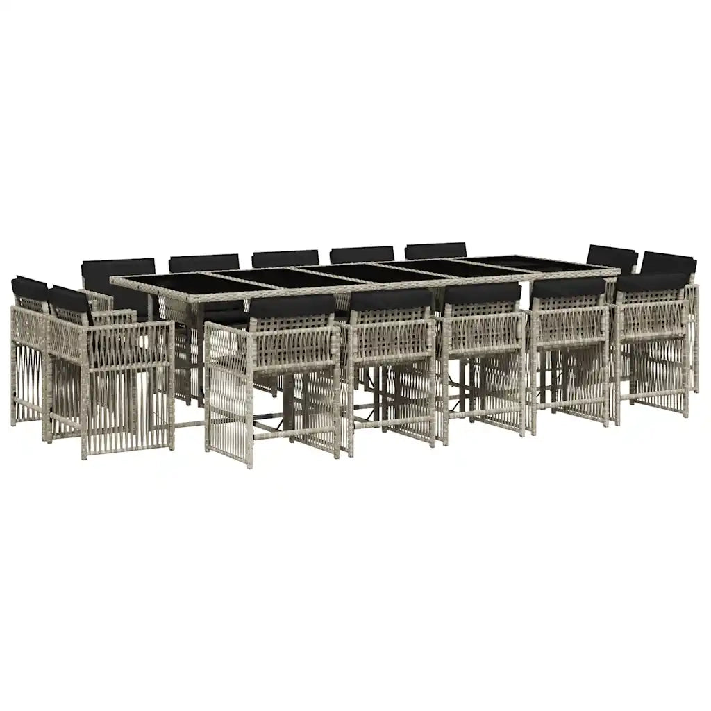 Set da Pranzo da Giardino 15 pz con Cuscini Grigio Polyrattan