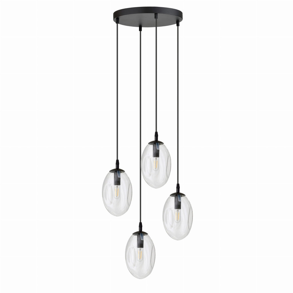 Lampadario Emibig Astral 4 luci E14 nero vetro chiaro