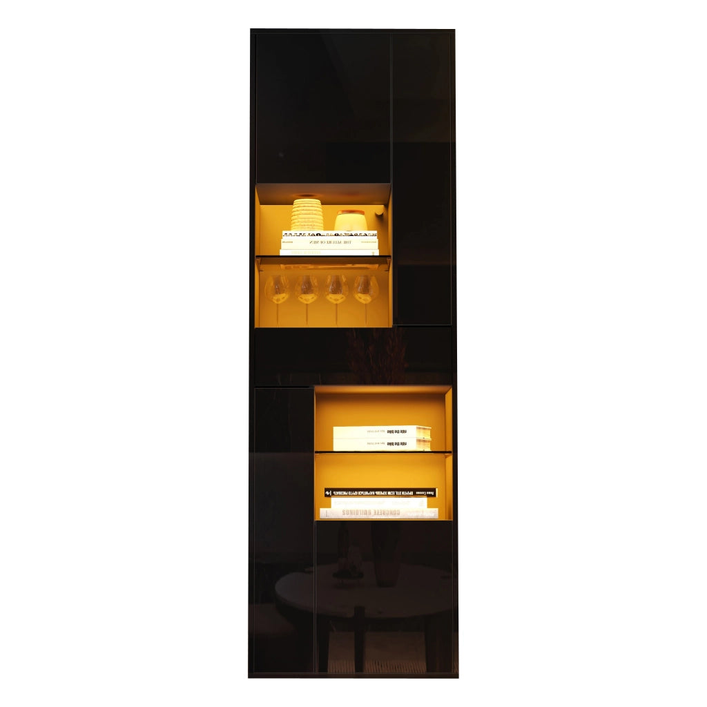 Vetrina con LED 1 cassetto 4 ante 11 vani ripiani regolabili finitura lucida per soggiorno nero 55 × 38 × 170 cm