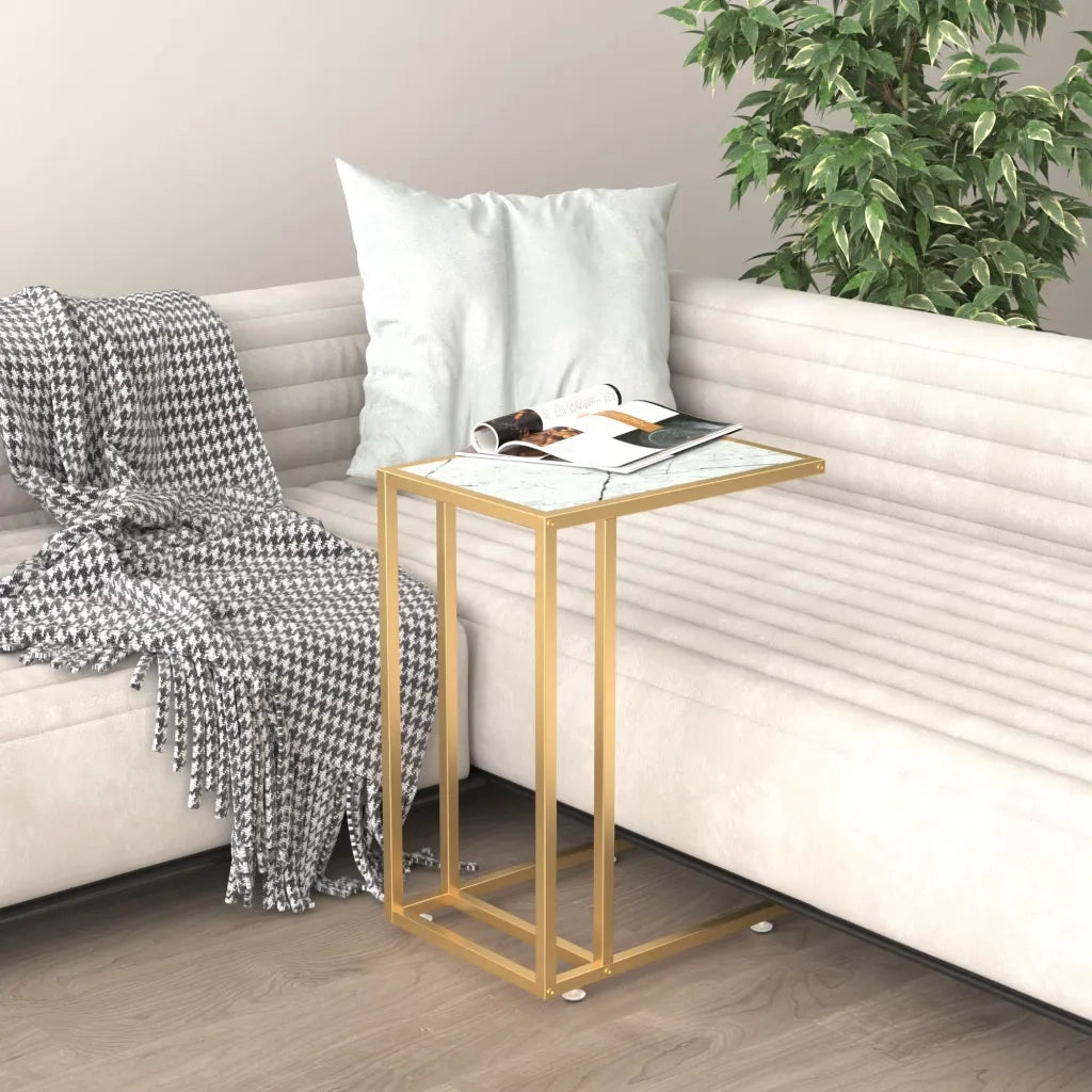 vidaXL Tavolino per Computer Marmo Bianco 50x35x65 cm Vetro Temperato