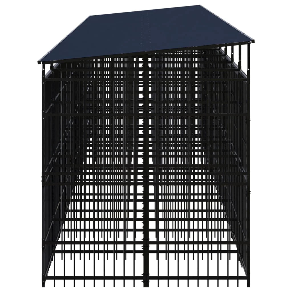 Cuccia/gabbia/recinto per animali domestici da esterno con tetto per cani acciaio 18,43 m² nero 02_0041751