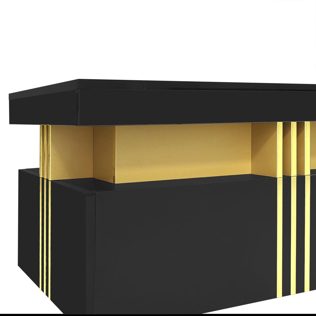 TAVOLINO DA SALOTTO rettangolare 100x50x40 cm nero lucido con 2 cassetti