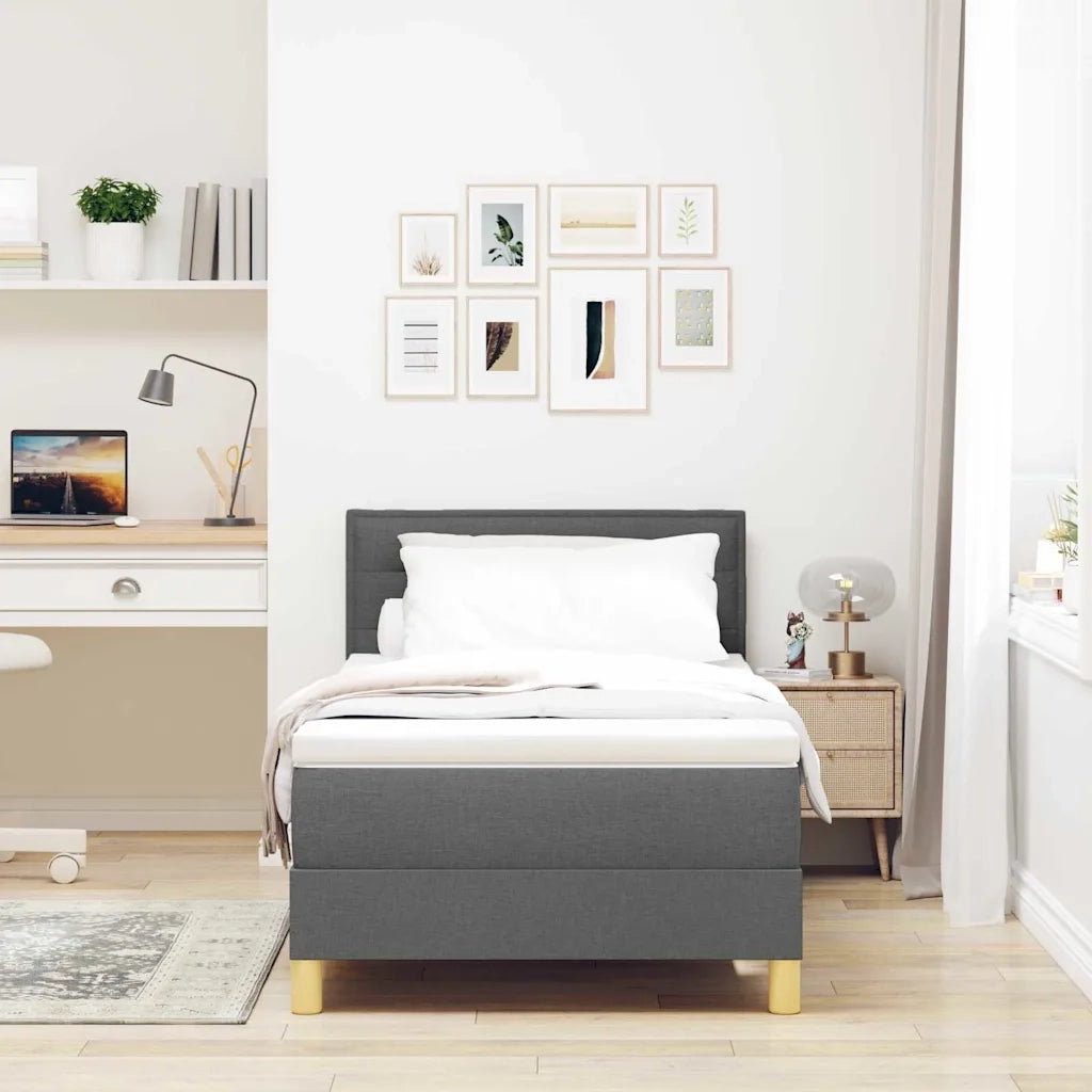 Letto singolo | Letto per adulti | Letto a molle con cuscino Grigio scuro 90 x 190 cm Tessuto