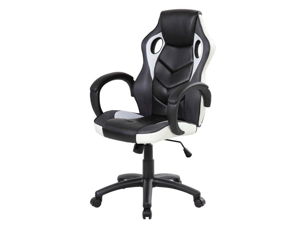 Sedia da gaming Urbana, Poltrona da gaming adulto, Sedia da scrivania, 66x61h104/114 cm, Nero e Bianco