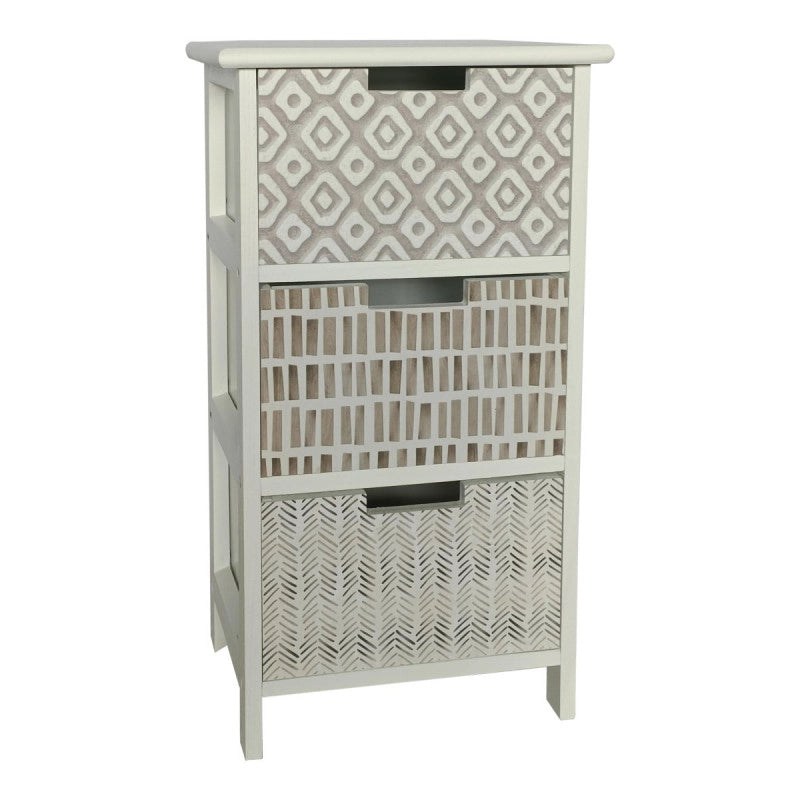 Cassettiera 3c Fez Bianco Con Cassetti Etnici Beige 
34x25x62cm