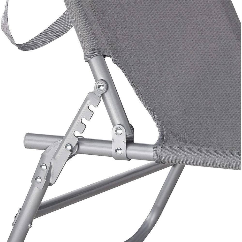 Trade Shop - Lettino In Textilene Con Parasole Grigio Mare Giardino Schienale Regolabile 281013 -