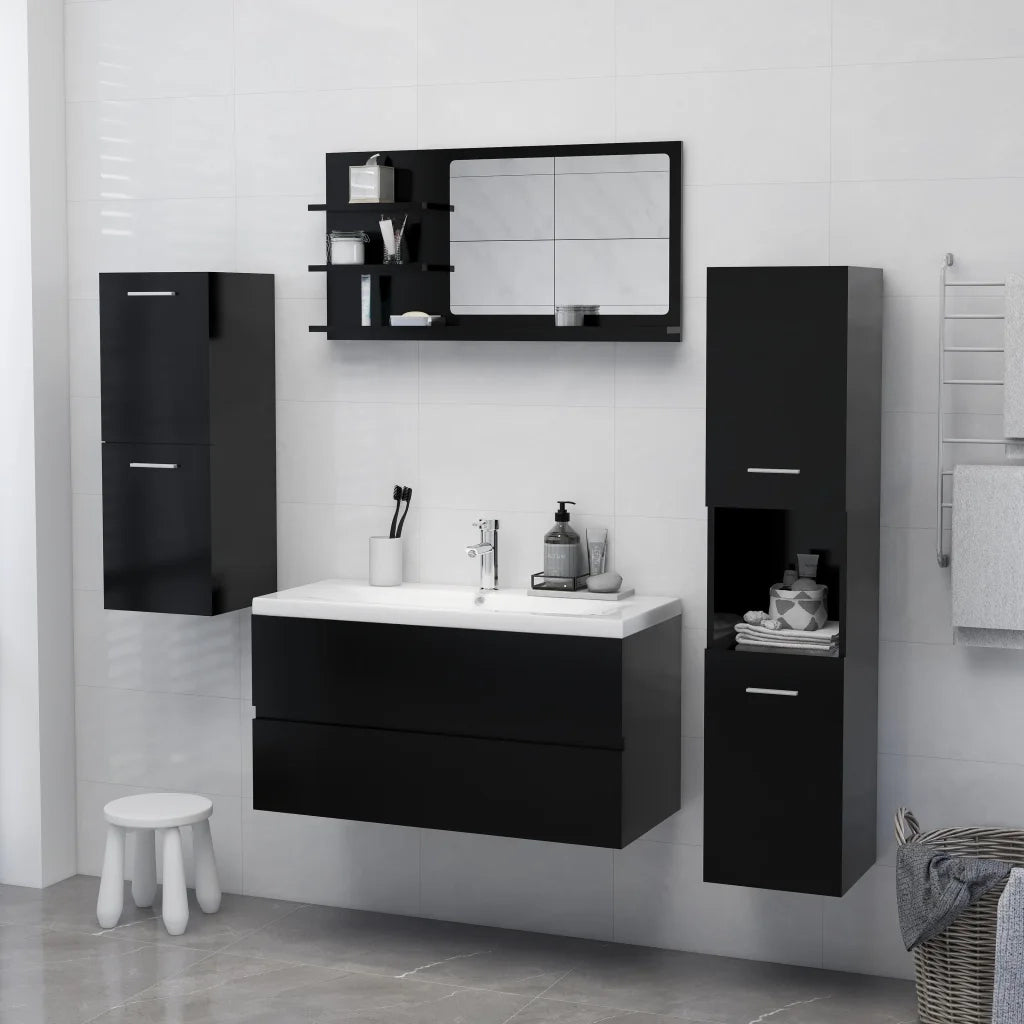 Specchio da Bagno Nero 90x10,5x45 cm in Legno Multistrato 805016