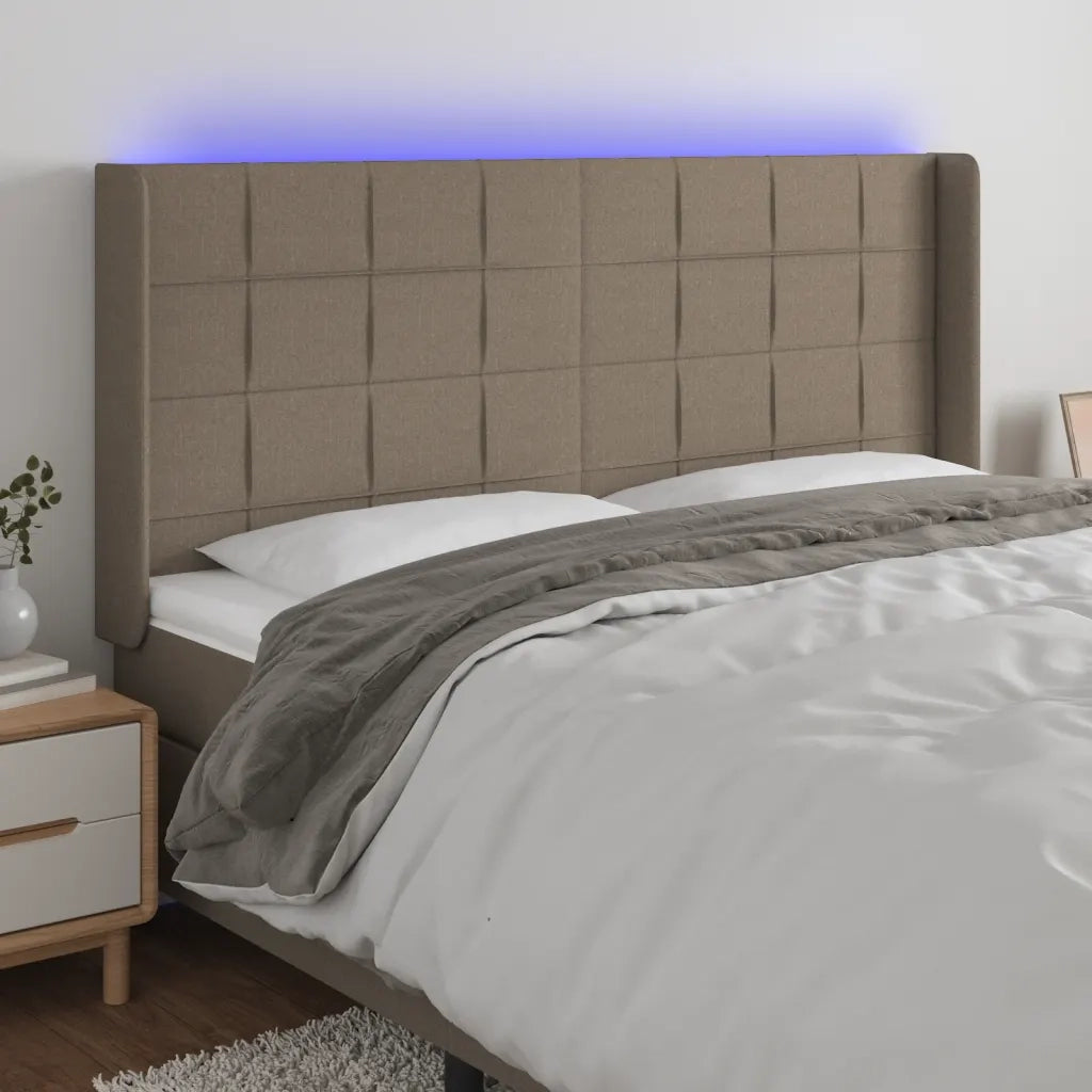 Testiera | Testata a LED Tortora 183x16x118/128 cm in Tessuto
