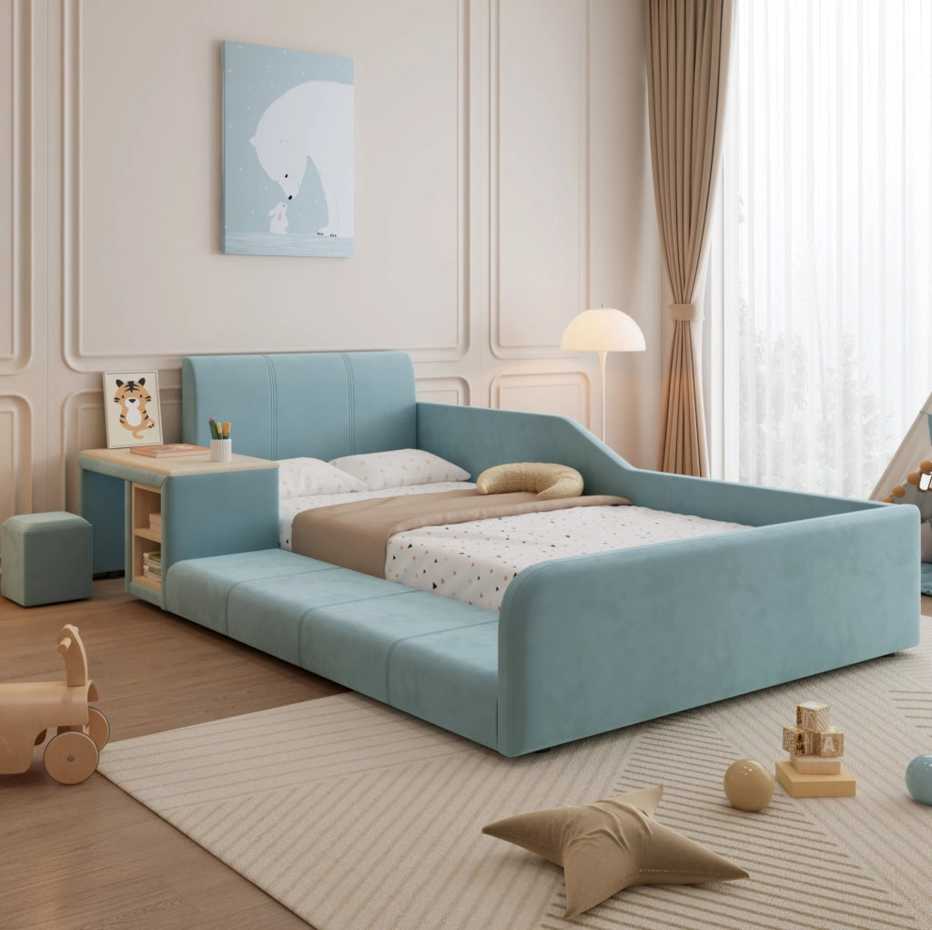 Letto singolo imbottito 90x200 cm con scrivania e sgabello
