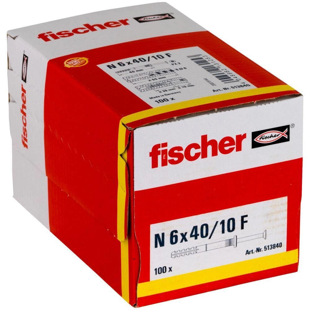Fischer 513840 ancoraggio a vite e tassello 100 pz Kit di viti e tasselli a muro 40 mm