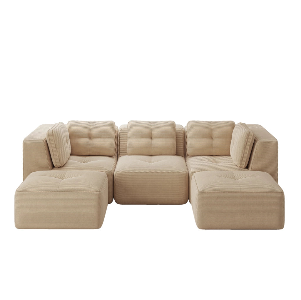 Divano angolare modulare in corduroy; 297 x 177 x 69 cm; beige