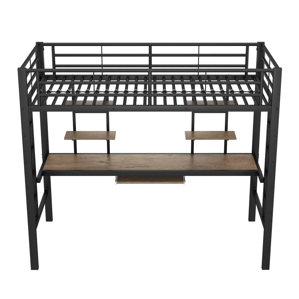 Letto a soppalco con scrivania e librerie ¨C Minimal ¨C Nero metallo 90x200cm