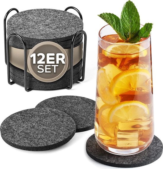 Set di Supporti per Vaso in Vetro 12 pezzi con Alloggiamento - Supporti per Vaso in Vetro in Grigio - Supporti per Vaso per Bicchieri - Set di Supporti per Tavolo - Supporti per Bicchieri - Supporti per Vaso in Vetro 12 pezzi con Alloggiamento