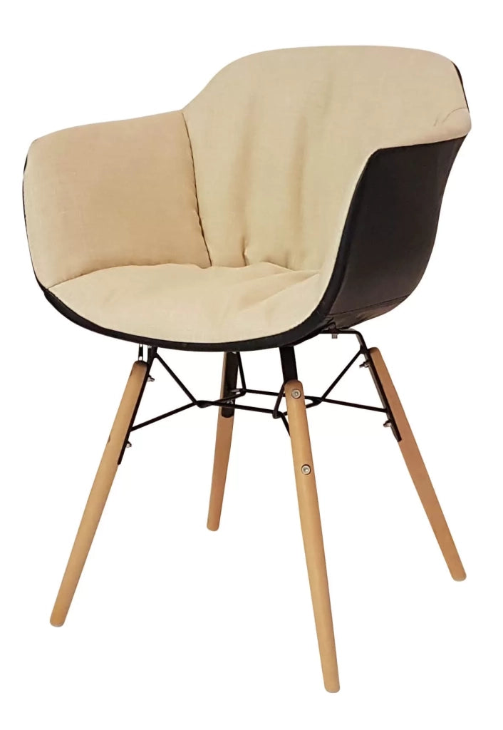 Set 4 sedie tessuto grigio esterno ecopelle nero