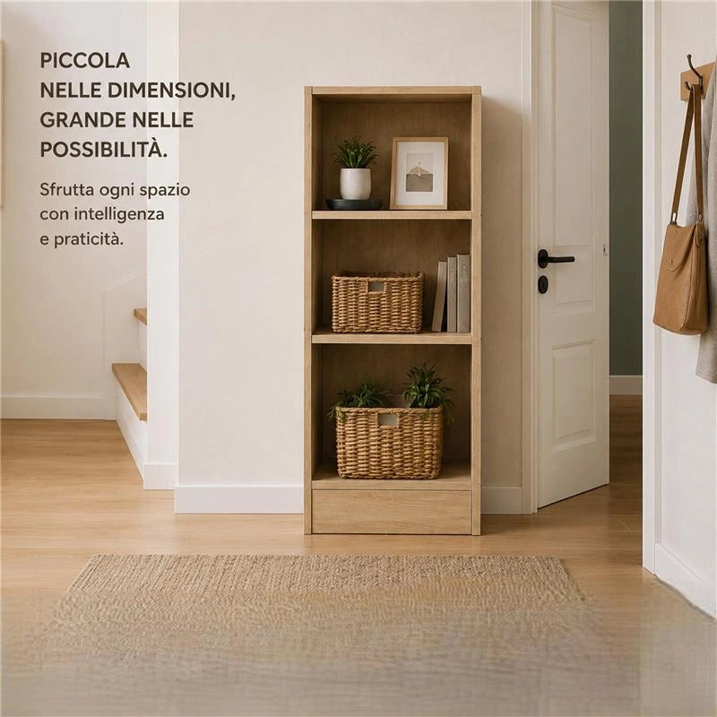 LIBRERIA IN LEGNO CON 3 RIPIANI COLORE ROVERE DIMENSIONI 60X24X120 CM