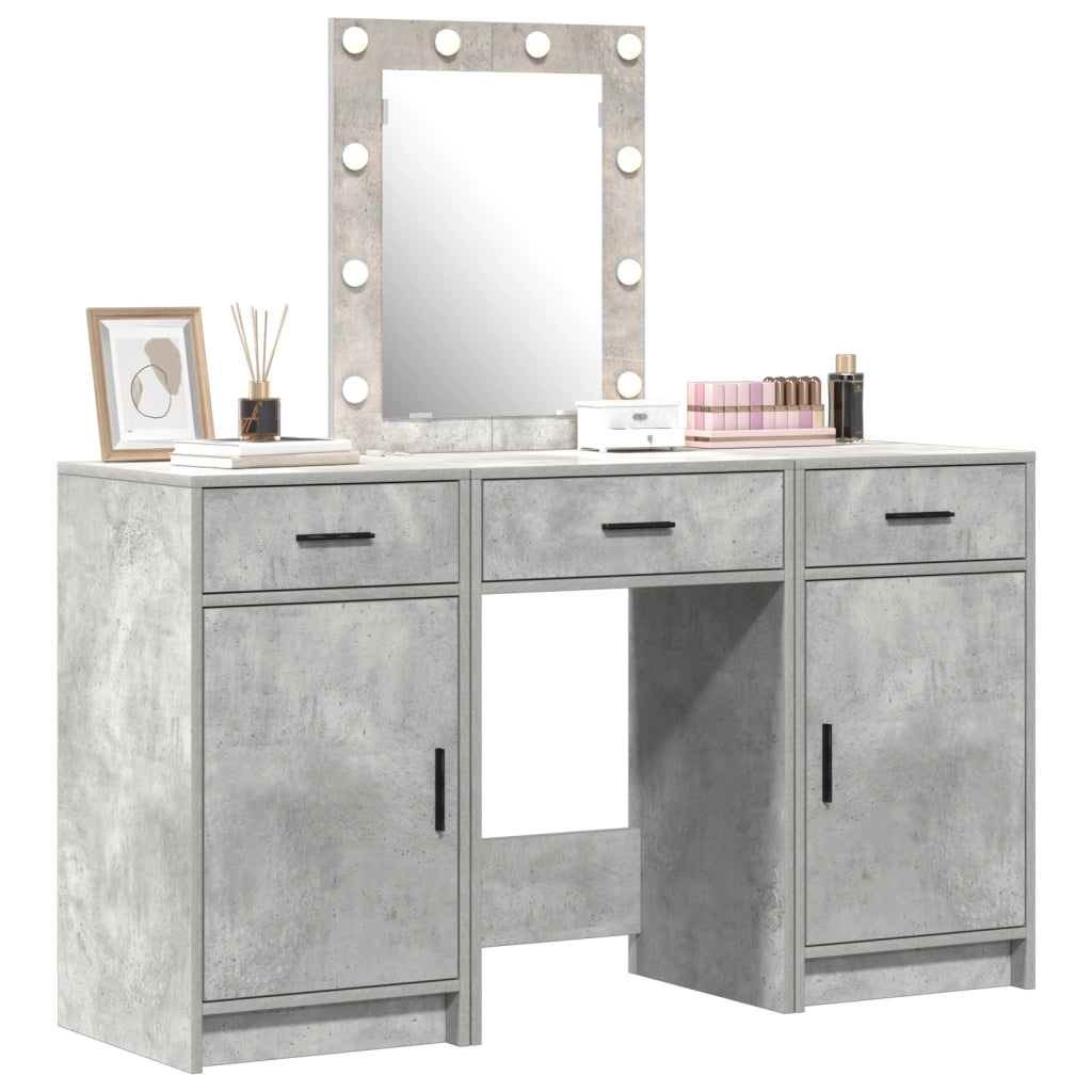 Set di Mobile da Trucco a 3 Pezzi con LED in Legno Ingegnerizzato Grigio