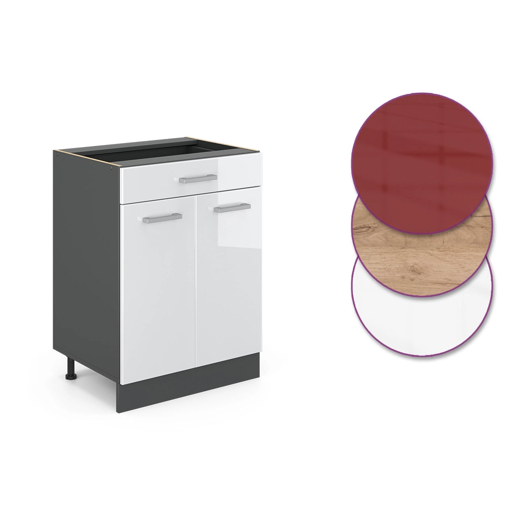 Vicco Mobiletto base per cucina Bianco lucido 60 cm , PL Rovere