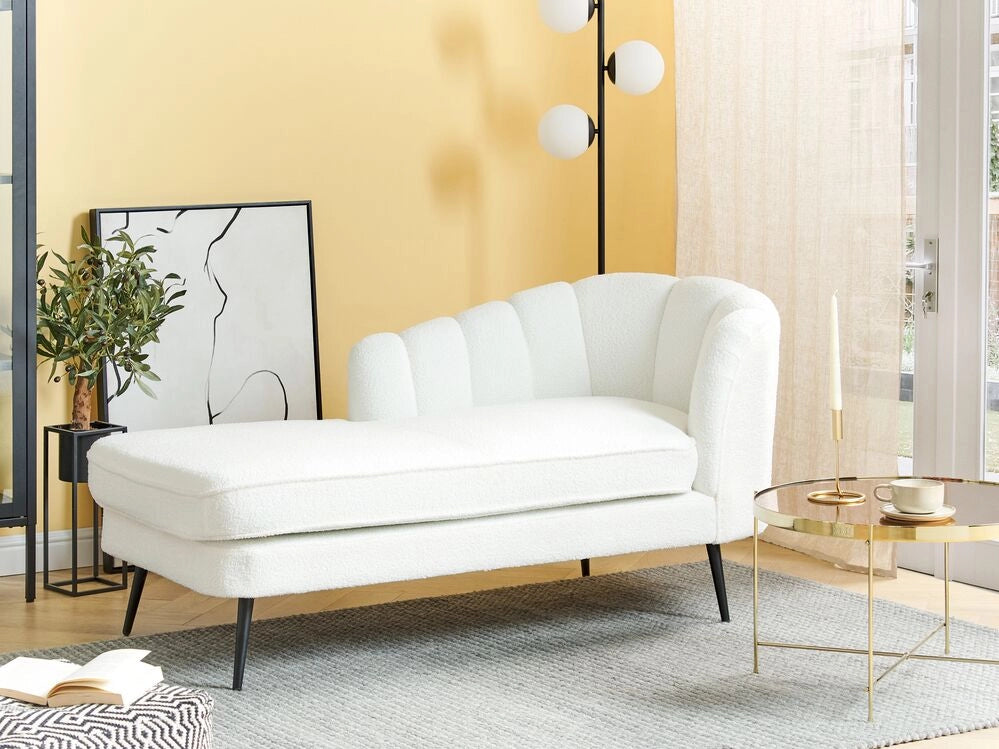 Chaise longue Velluto Bianco Crema Rivestimento Gambe In Metallo nero versione destra