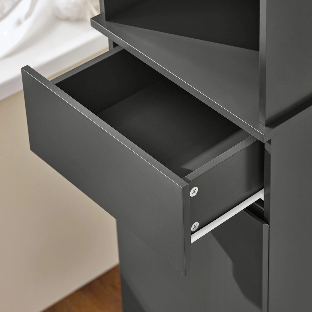 SoBuy Mobile Bagno Salvaspazio Colonna Alta con 3 Ripiani Aperti e Anta con Cassetto Mobiletto Bagno Stretto per Piccoli Spazi Armadietto Salvaspazio per Lavanderia e WC 35 x 30 x 170 cm BZR112-DG