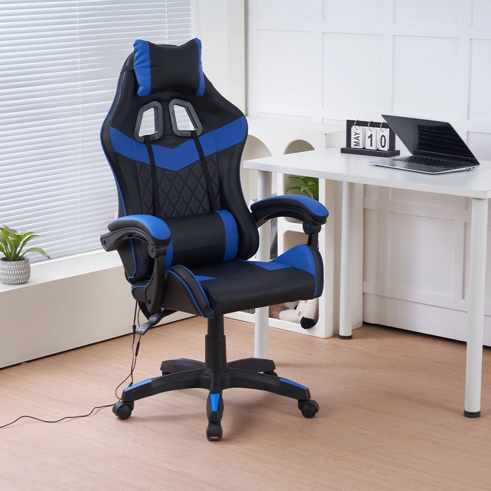 Sedia Gaming Scrivania Led RGB Ergonomica Altezza Eegolabile con 2Cuscini Nero Blu