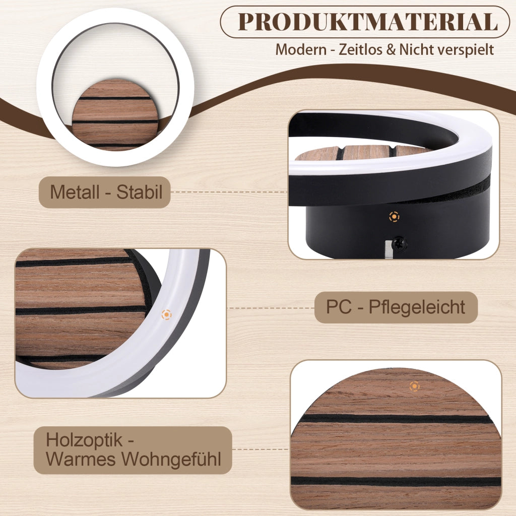 ZMH Lampada da Parete LED Interni 20cm Moderna Rotonda 6W 3000K Legno Effetto Indiretta per Corridoio Soggiorno Camera