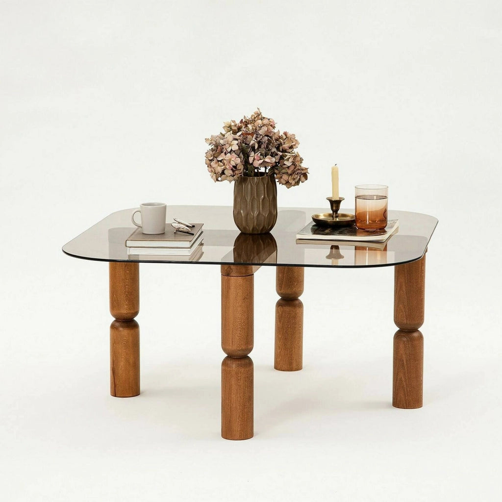 Gran, Tavolino da Salotto Effetto Fume, 80x80x40h cm Marrone Noce