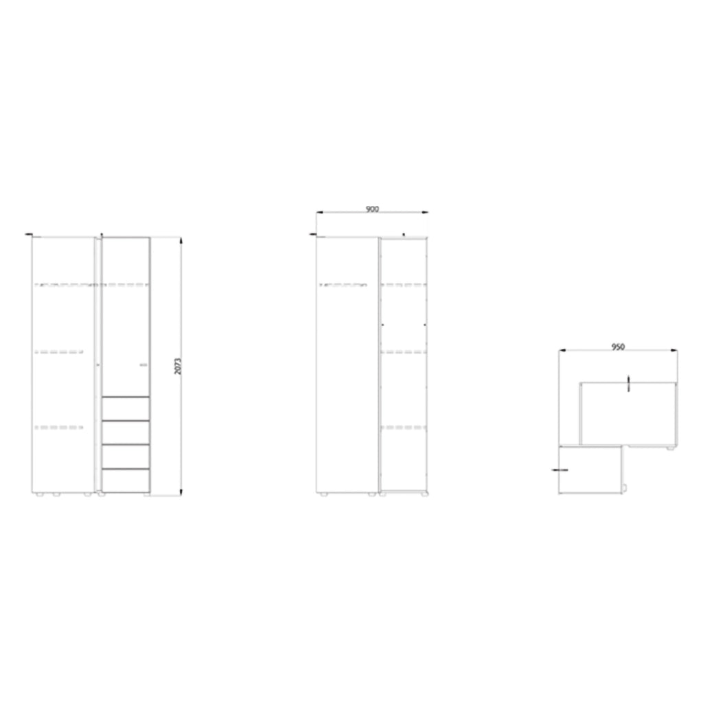 Armadio Camera da Letto Tavole, Guardaroba 2 Ante 4 Ripiani, 95x208h cm Bianco Opaco