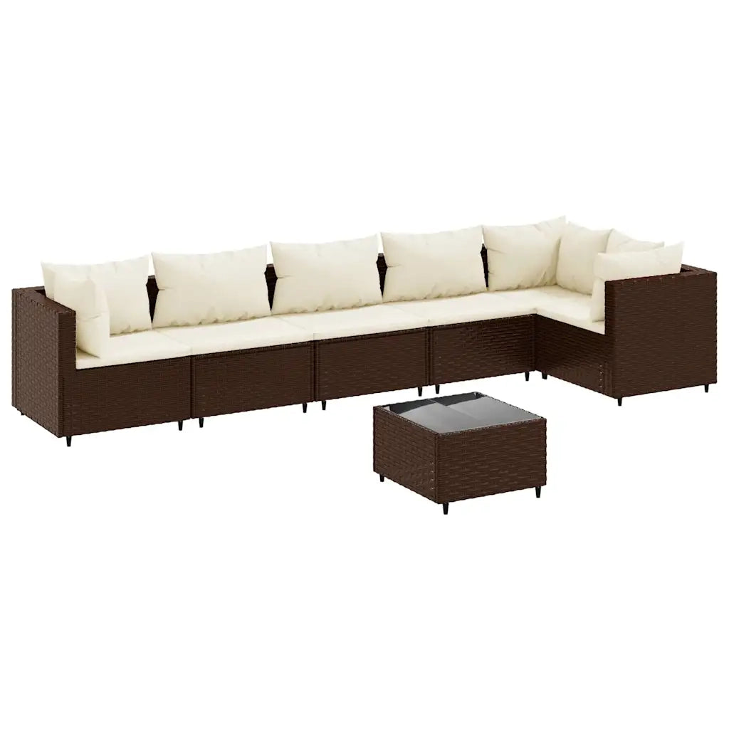 vidaXL Set Divani da Giardino 7 pz con Cuscini in Polyrattan Marrone